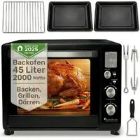 TurboTronic by Z-Line Minibackofen 45 L mit Umluft Drehspieß 2000W 2x Backblech Gitter Kompakt Elektro, Mini Tisch Backofen Camping Pizzaofen Digital