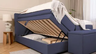 BRUNO Boxspringbett Premium mit Bettkasten 200x200cm in Blau | Matratzen-Härtegrad: Links H3 / Rechts H3 | extra viel Stauraum & individuell konfiguri