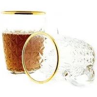 Sunay Teeglas 6er Gläser-Set mit Henkel Gold Umrandung 203 ml Transparent mit Muster, 6-tlg.