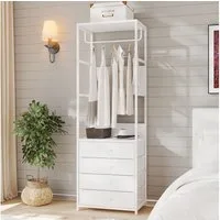 VOWNER Garderobenständer mit Sitzbank, Schublade & Kleiderstange, schmaler Flurgarderobe, (1 St), moderner Kleiderständer mit 4 Schubladen & stabiles Schuhregal