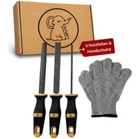 Eli Raspel 3 Holzfeilen Set für Kinder inkl Schutzhandschuhe - Holzraspel, (Werkzeug für Holz - rund - halbrund - flach für Holzbearbeitung), Kinderwerkzeug - Geschenk für Junge - Mädchen