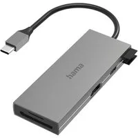 Hama USB-C Multiport Hub Laptop mit 6 Ports, USB-A, USB-C, HDMI, SD microSD USB-Adapter USB-C zu SD-Card, HDMI, USB Typ A, USB Typ C, 15 cm, Laptop Dockingstation, kompakt, robustes Gehäuse, silberfarben