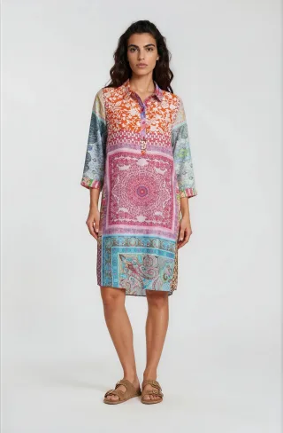 Milano Italy - slightly flared dress half buttonpanel 3/4 sleeve pink print - Gr. - 38