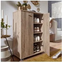 FINEBUY Schuhschrank SuVa2372_1 Holz 12 Paar Schuhe Schuhregal Schuhkommode Flurschrank (Sonoma 60x90x35 cm, Schuhregal mit 2 Türen Modern) Schuhkommode Flur für 12 Paar Schuhe, Flurschrank