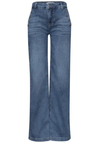 Street One - Wide Leg Jeans mit Knopfdetails medium blue wash - Gr. - 30