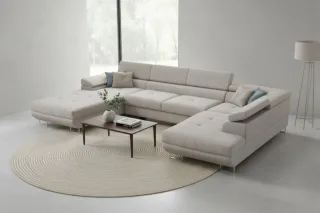 Wohnlandschaft Schlafsofa GIANLUCA in Stoff Gerra Silbergrau Ottomane 105 cm ...
