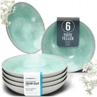 PURE LIVING INTERIOR DESIGN Geschirr-Set Pure Living Suppenteller 6er 20cm »Ibiza«, Steingut, Türkis, 6 Personen, Steingut, Mediterrane Handwerksoptik, Reaktive Glasur – jedes Stück einzigartig…