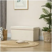 HOMCOM Sitzbank mit Stauraum, faltbar, mit Samtoptik, Sitztruhe (Truhenbank, 1-St., Polsterbank), für Flur Schlafzimmer Wohnzimmer, 76 x 38 x 38 cm Cremeweiß