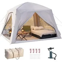 Meulbaty aufblasbares Zelt Camping Pavillon mit Luftpumpe Abnehmbarer Türvorhang, Personen: 6 (1 tlg., Air Glamping Zelte für 4 Jahreszeiten Camping), Aufblasbares Campingzelt aus Wasserdichtem Oxford-Stoff