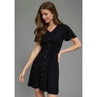 Laura Scott Sommerkleid dekorative Knopfleiste, elastische Viskosemischung, mit V-Ausschnitt