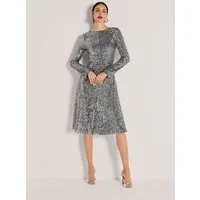 MADELEINE Midikleid Abendkleid mit Glanzeffekt Stilvolles Eventkleid mit U-Boot-Ausschnitt und Langarm