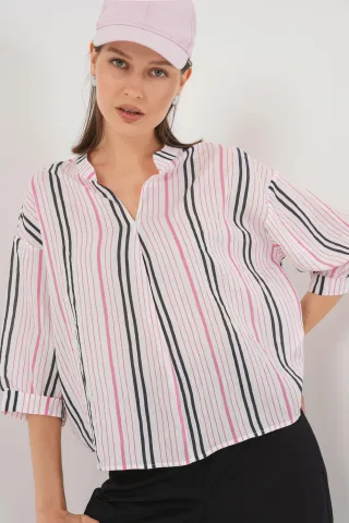 gestreifte V-Ausschnitt Bluse