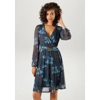 Aniston CASUAL Blusenkleid mit dekorativer Brosche am fixiertem Bindegürtel