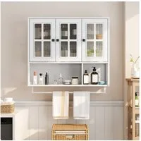 BBWL Hängeschrank mit 3 Türen, Glasfront, Handtuchhalter & Stauraum, moderner Badezimmer Wandschrank, Hängeschrank für Bad Wohnzimmer