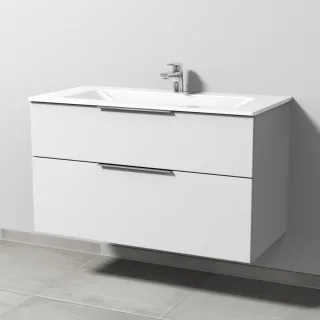 Sanipa 3way Glas-Set Glas-Waschtisch und Unterbau mit 2 Auszügen, Weiß-Soft UM20443
