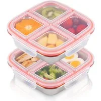 FOUORTUNATE-BEE Snackschale 2 Stück Snackbox mit Fächern Edelstahl, Wiederverwendbare Snackdose, (Leckdichte Bento Box mit Deckel für Schule, Arbeit & Camping, 2-tlg)