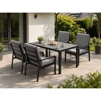 MeXo Gartenlounge-Set Lounge Gartenmöbelset Aluminium Wetterfest, (Garten Essgruppe für 4 Personen, 5-tlg., 4 Sessel, Esstisch 140x80x70 cm), 85 cm Rückenlehne, hoher Sitzkomfort