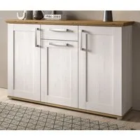 Inn.Furn Sideboard Mirano (in Weiß Lärche und Eiche Artisan Landhaus, 3-türige Kommode 137 x 92 cm), mit 6 Fächern und Schubkasten