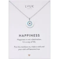 LUUK LIFESTYLE Kette mit Anhänger Evil eye, mit Happiness Spruchkarte, feminin und elegant