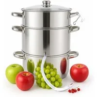 Grafner Entsafter Dampfentsafter 8L Edelstahl Schlauch + Klemme Fruchtentsafter, Töpfe aus Edelstahl, Induktiongeeignet, Glasdeckel mit Knauf