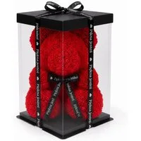 AMORE MIO Dekoobjekt Rosenbär XXL 40 cm Teddy aus Rosen Geschenkbox Valentinstag Deko (Geschenkset Rosenbär XXL Dekoration in transparenter Box mit Band, Rosenbär XXL 40cm in Geschenkbox mit Band dekoratives Deko Set), Rosenoptik XXL dekorativ Gesche