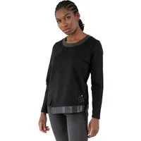 Gio Milano Rundhalspullover G31-7115, mit Lederimitat am Saum und Ausschnitt asymmetrischer Saum mit seitlichem Schlitz