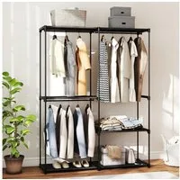 HOMCOM Stoffschrank mit drei Kleiderstangen (Kleiderschrank, 1-St., Garderobe aus Stoff) Staubschutz, Schwarz