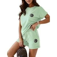 EloModa Jogginganzug Damen Jogginganzug Zweiteiler Homewear – Kurzarmshirt & Shorts, S M (2-tlg)