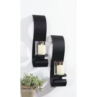 Gravidus Wandkerzenhalter 2er Set Wandkerzenhalter Stumpenkerzen Kerzenständer in Schwarz