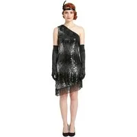 JADEO Kostüm 20er Jahre Pailletten-Kleid Damenkostüm schwarz-silber
