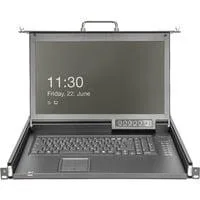 Modulare HD LCD KVM Konsole mit 17" TFT 16 Port VGA, KVM-Switch schwarz, deutsches Tastaturlayout, 16 Port VGA KVM-Switch, Touchpad