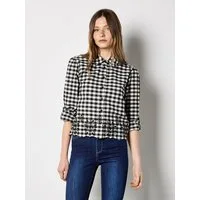 Apricot Karobluse Gingham-Hemd mit besticktem Saum
