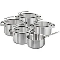 Hanseatic Topf-Set STYLE, Edelstahl 18/10 (Set, 9-tlg., Fleischtopf 1x 16 cm / 2x 20 cm / 1x 24 cm, Stielkasserolle 16 cm), Deckel mit praktischer Aufhänge-Funktion, Induktion