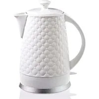 KVOTA Wasserkocher elektrisch, aus Keramik, Teekessel 1,8 L, 1500W, weiß, Gesteppt-Design, 1.8 l, 1500 W, Modernes Öko-Design