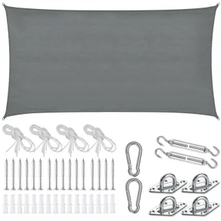 tectake Sonnensegel, Grau, Kunststoff, Rechteckig, 400x200 cm, Sonnen- & Sichtschutz, Sonnensegel