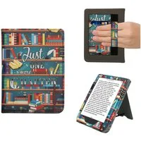 kwmobile E-Reader-Hülle Flip Schutzhülle für Kobo Clara BW / Clara Colour / Tolino Shine (5), Handschlaufe - Cover Bibliothek Motto Design