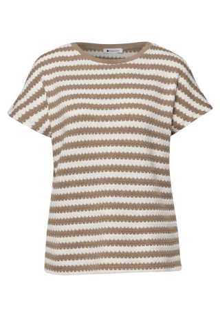 Street One - T-Shirt mit Streifenmuster und Struktur beige - Gr. - 38