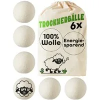 Praknu Trocknerball Trocknerbälle Wolle für Wäschetrockner 6er Set - Flauschige Wäsche (Set, 6-St., 6 Bälle inkl. Jute Beutel für platzsparende Aufbewahrung), 100 % Öko Schafwolle - Verkürzt Trocknungszeit - Energiesparend