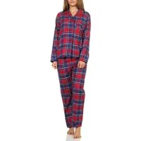 Normann Pyjama Damen Flanell Schlafanzug kariert mit Knopfleiste und Hemdkragen