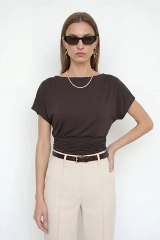 Damen Modal-Mix Cut-out Rundhalsausschnitt Bluse