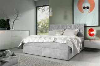 Boxspringbett Schlafzimmerbett 180x200cm LAZARO Nr.7 Hellgrau inkl. Bettkasten