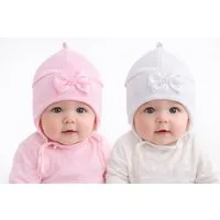 La Bortini Erstlingsmütze Baby Mützen 2er Pack Set in weiß rosa für Mädchen Mützchen (für Taufe, Geburt, Frühling - 2 Hauben Set) aus Baumwolle, 2er Set Übergangsmützen