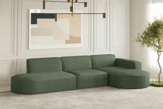 Ecksofa Designersofa PALMA in Stoff Scala Forest Ottomane Rechts