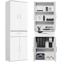 mokebo Mehrzweckschrank Der Praktische (60x180 cm, mit Schublade) Büroschrank, Flurschrank, Aktenschrank oder Apothekerschrank in Weiß