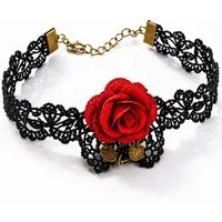 Kaiser24 Choker Gothic Halsband mit Spitze & roter Rose – Dark Romance Choker