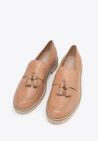 Wittchen Damen-Lederslipper mit Quasten, Beige, Naturleder