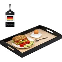 eluno Tablett Servierplatte mit seitlichen Griffen und Einlegeboden, Bambus, (1-tlg), inkl. Anti-Rutsch-Einlegeboden