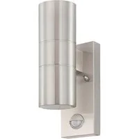 EGLO Wandleuchte Riga 5 Außen-Wandlampe, Edelstahl und Glas, Außenleuchte, IP44 Lampe, Bewegungsmelder, LED fest integriert, Wand-/Deckenleuchte - L6,5 x H21,5 x AL11cm - edelstahl - 2X2,8W inkl.
