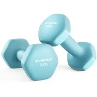 SONGMICS Kurzhantel Hanteln, 5 Gewichtsklasse, (2er Set Neopren-Beschichtung, Hantelset, Kurzhanteln, Hexagon), 2 x 2 kg, Krafttraining, Workout, Fitnesstraining, für Zuhause