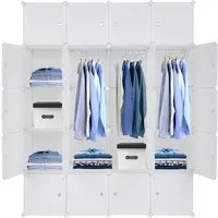 HT Kleiderschrank Würfel Organizer Stapelbar, Kunststoff Würfelaufbewahrung (Kunststoff + Stahldraht mit 3 Kleiderstangen) 140 x 45 x 175cm